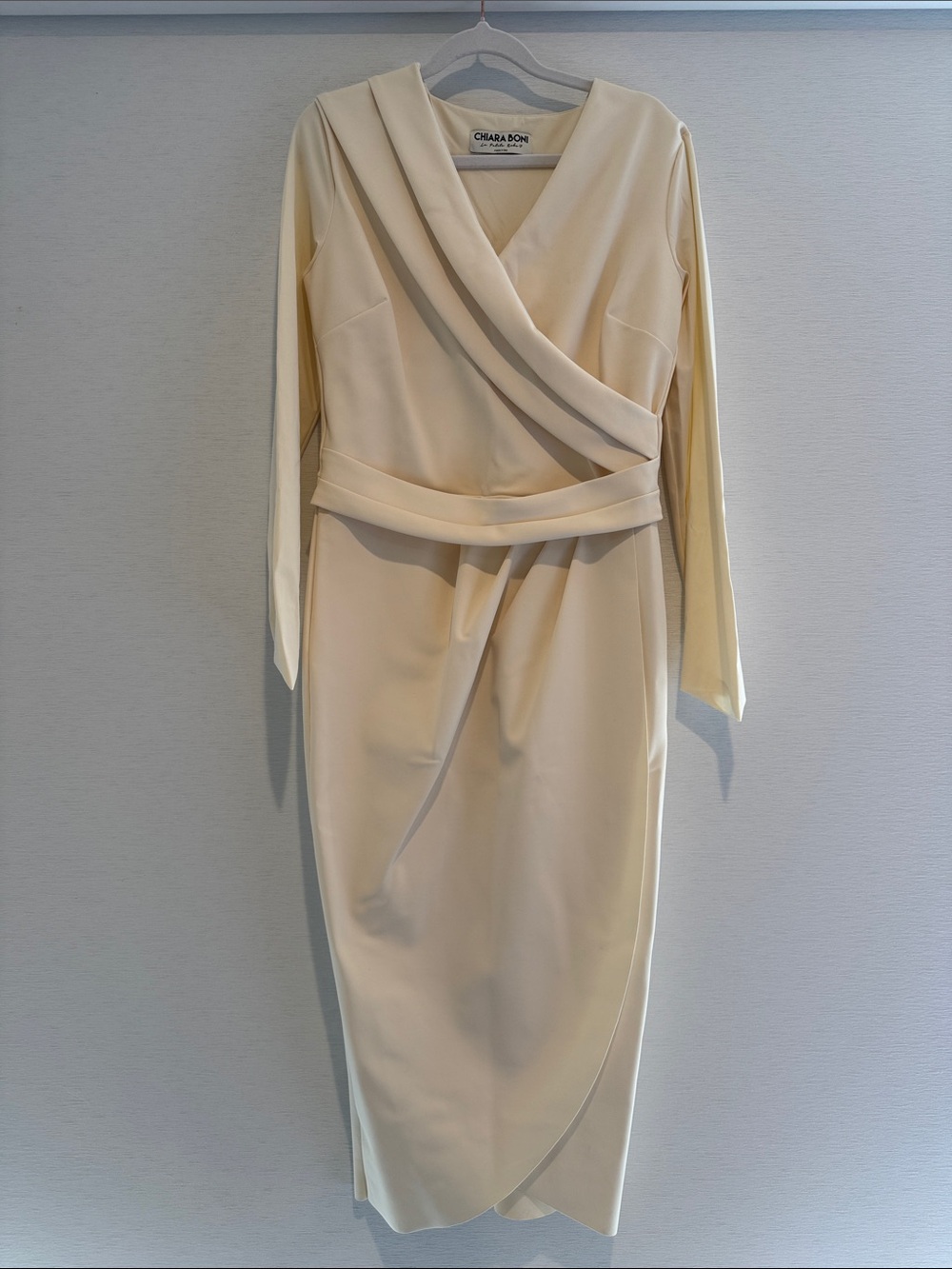 Chiara Boni Pale Cream Long Sleeve Wrap Sheath Dress